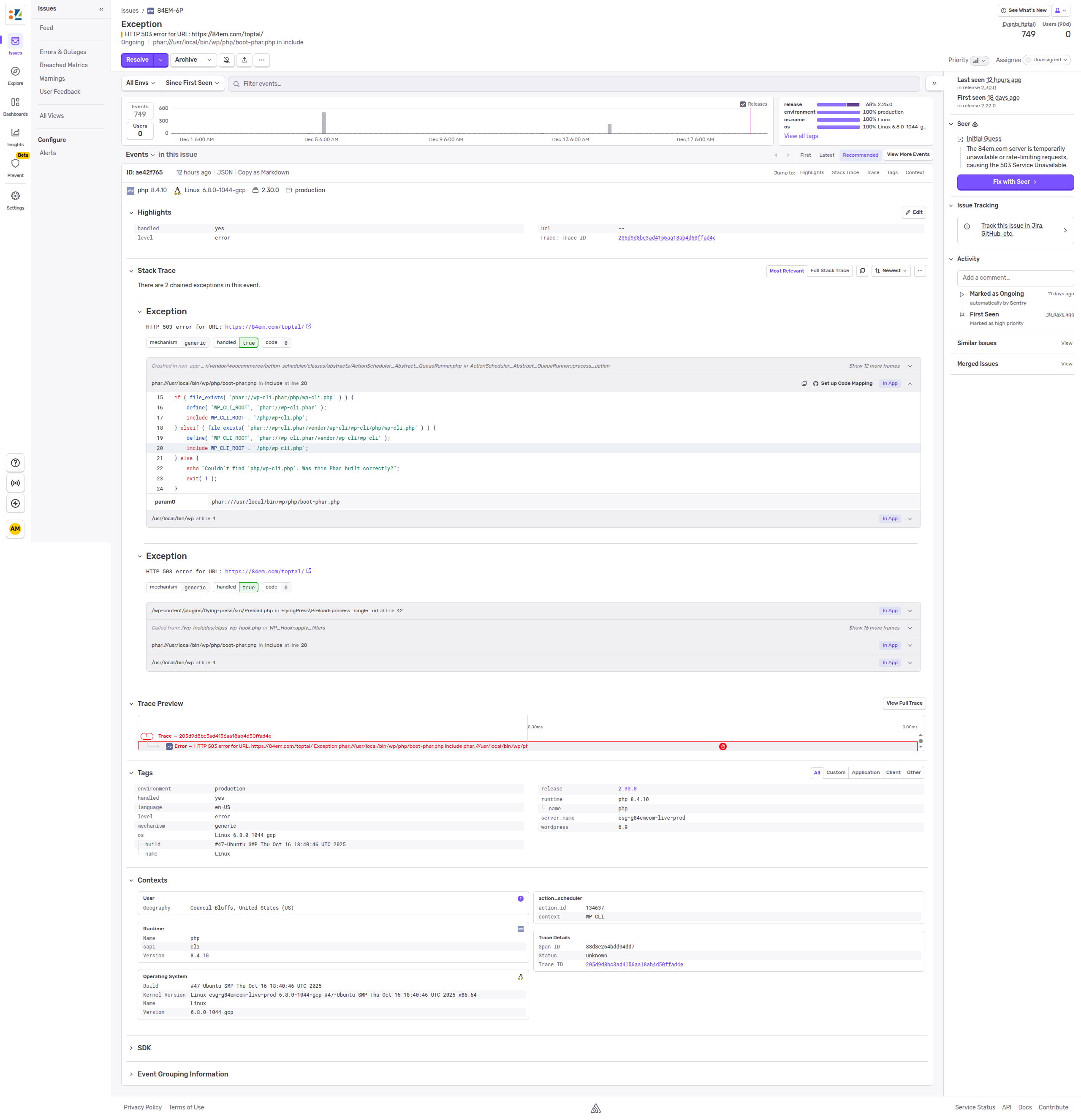 Sentry error dashboard