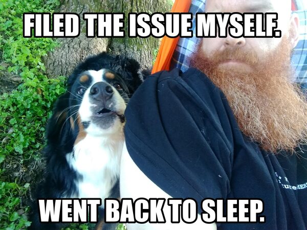 Filed the issue myself. Went back to sleep.