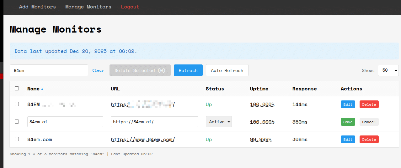 Manage monitors interface
